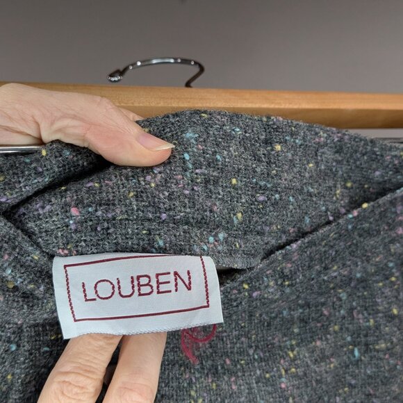 Louben Wool Tweed Skirt Grey Yellow Pink VINTAGE Size 10 - Picture 3 of 3